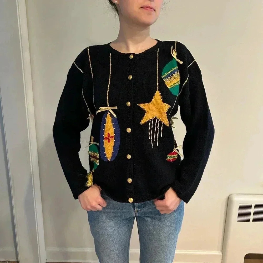 NORTHERN ISLES VTG Christmas Holiday embroidered button down cardigan sz M